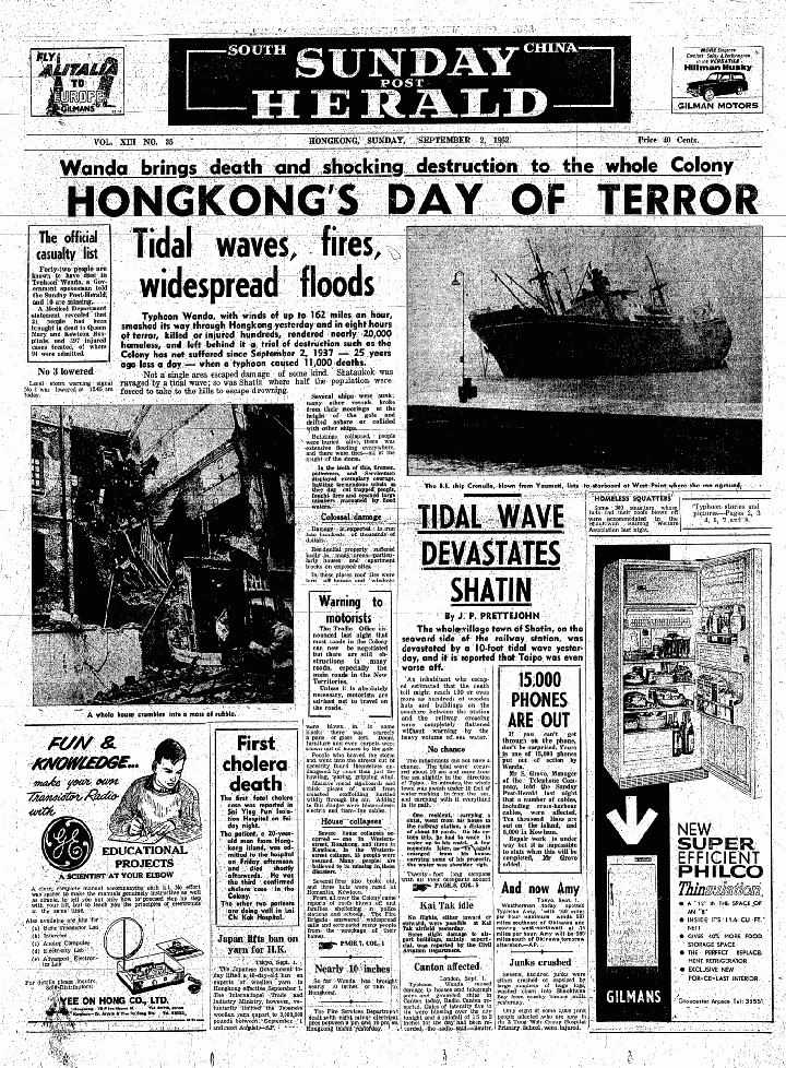 Hong Kong’s Day of Terror: Front page of the South China Morning Post on September 2, 1962