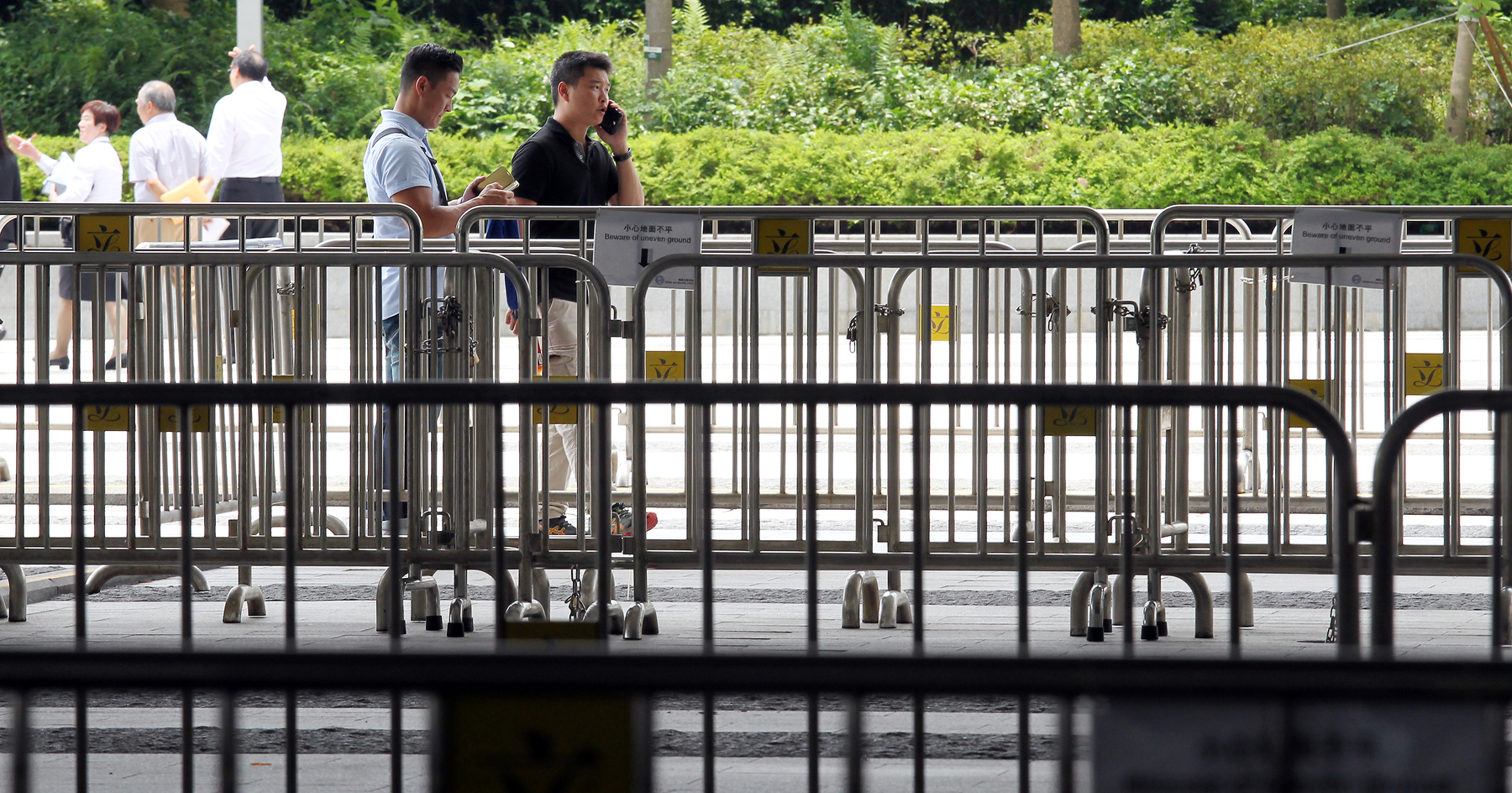 Fencing is set up outside the government headquarters in Admiralty to deter protests ahead of the vote on reform.