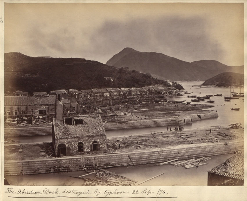 Aberdeen Dock is left in ruins after the typhoon of September 1874. Photo courtesy of The National Archives UK