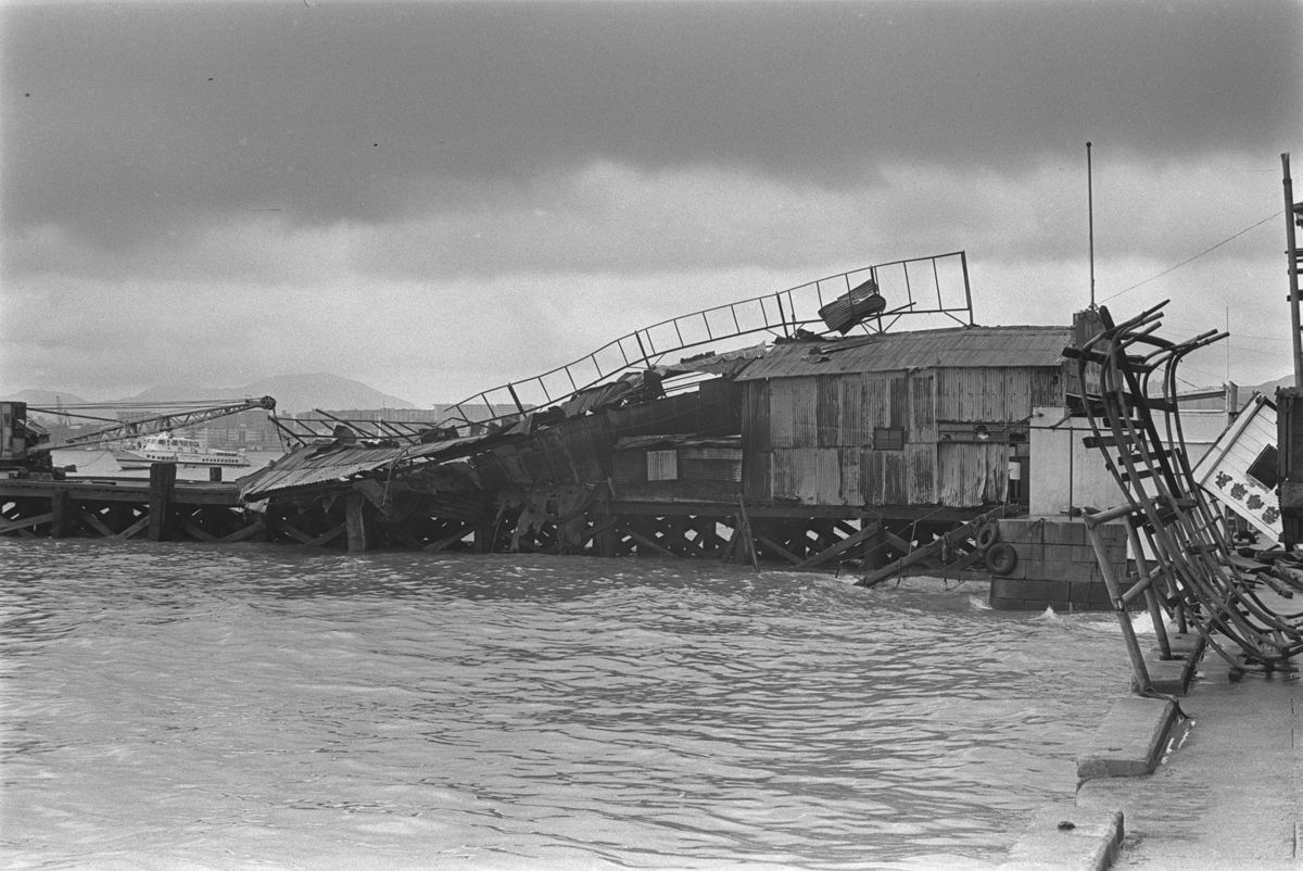 Wing Lok Wharf is left severely damaged by Typhoon Rose